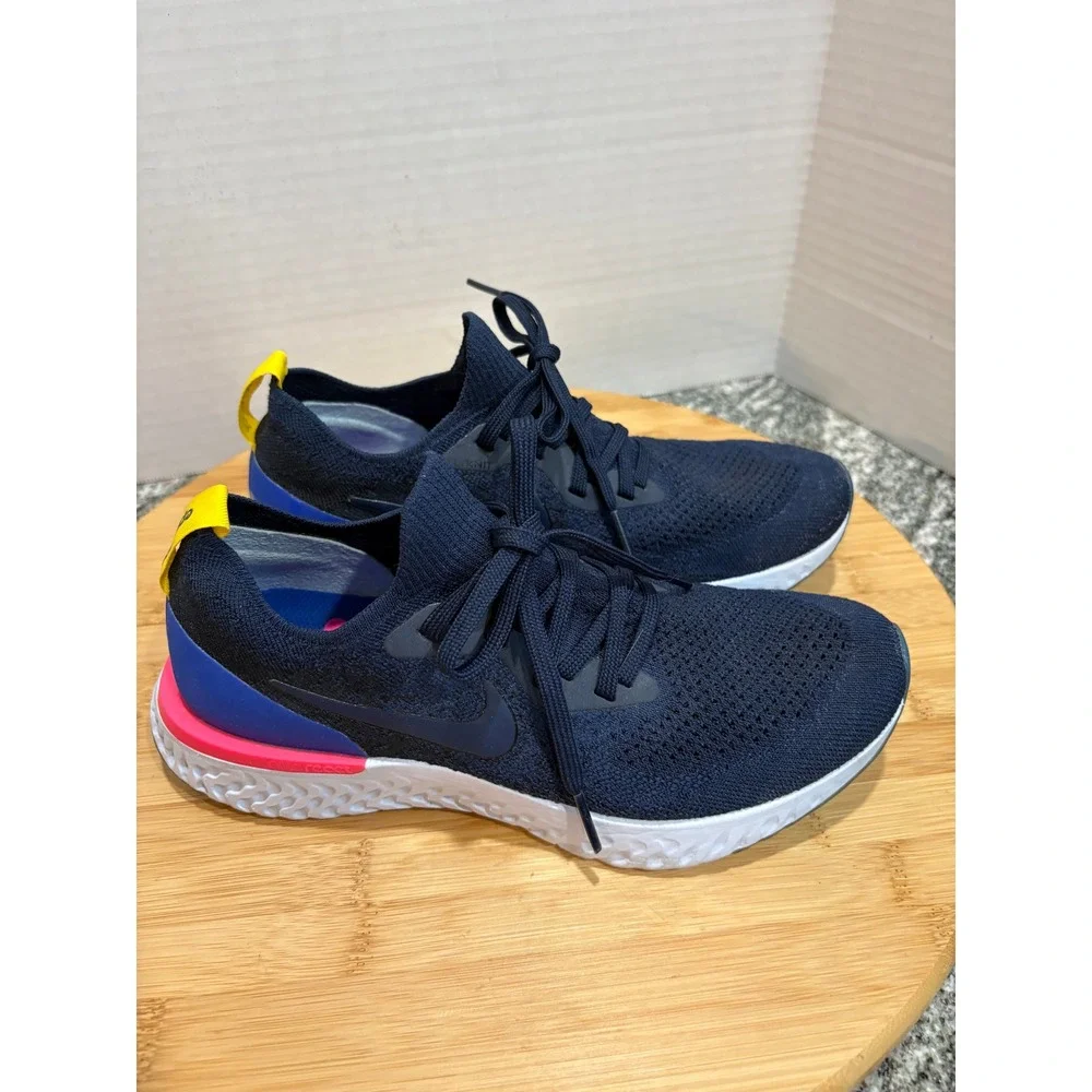 Nike Epic React Flyknit Running Shoes Blue Pink Yellow‎ Sneakers Women's